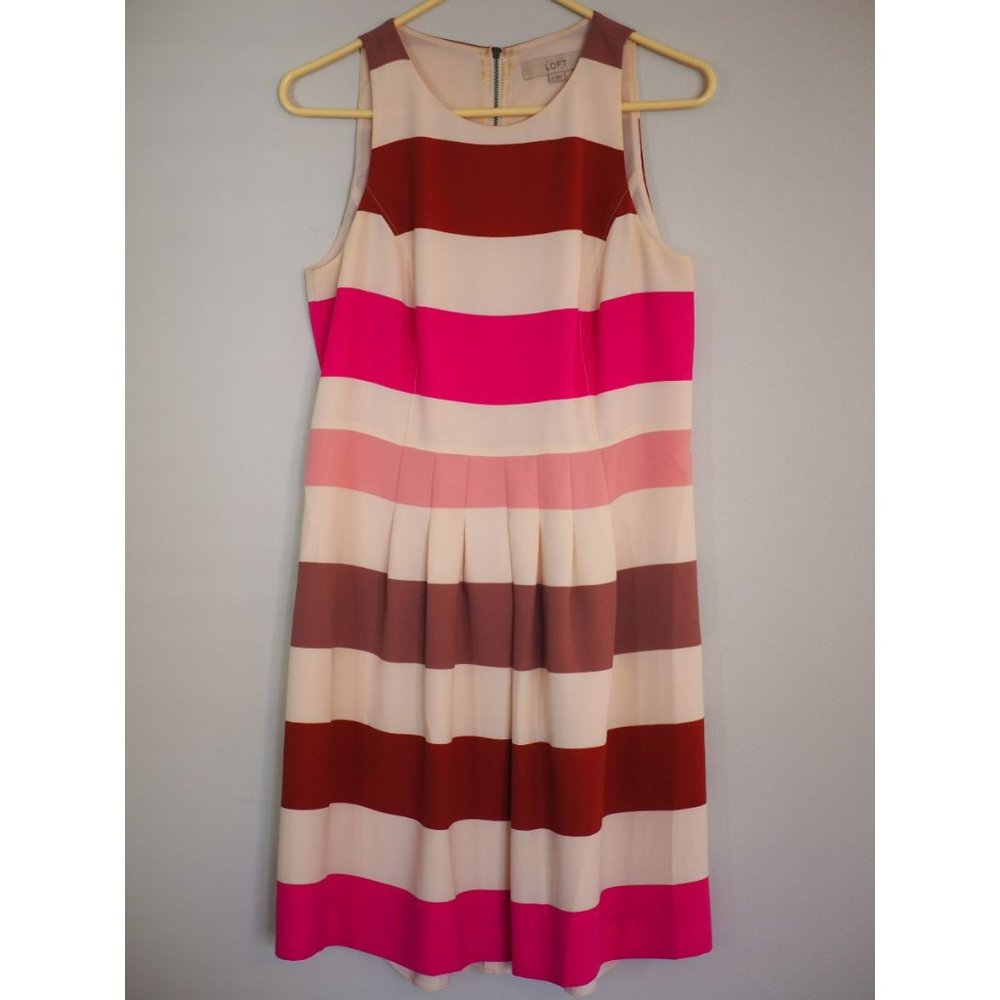 Ann Taylor LOFT Pink Striped Midi Dress with Zipper Back Size 6